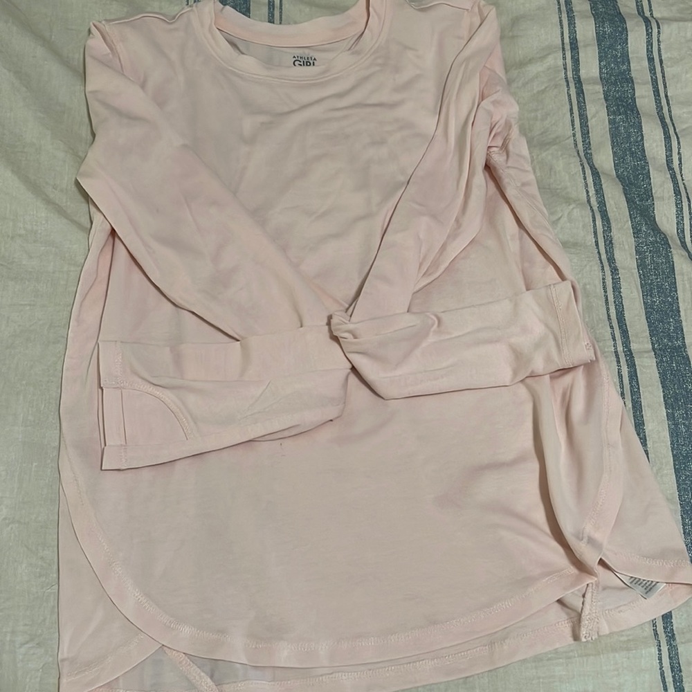 athleta girl light pink long sleeve with detailed back